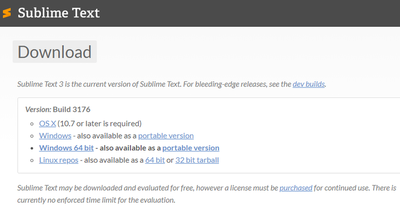 Página de descarga de *Sublime Text 3*.