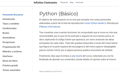 Página de presentación del proyecto *Curso Python (Nivel básico)*