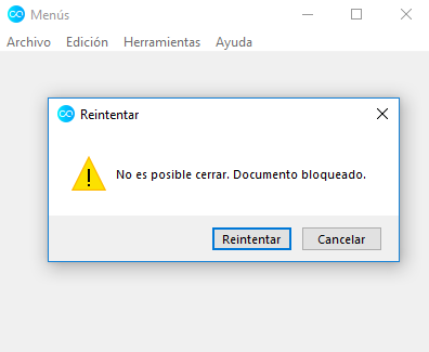 Ventana emergente para reintentar una acción.